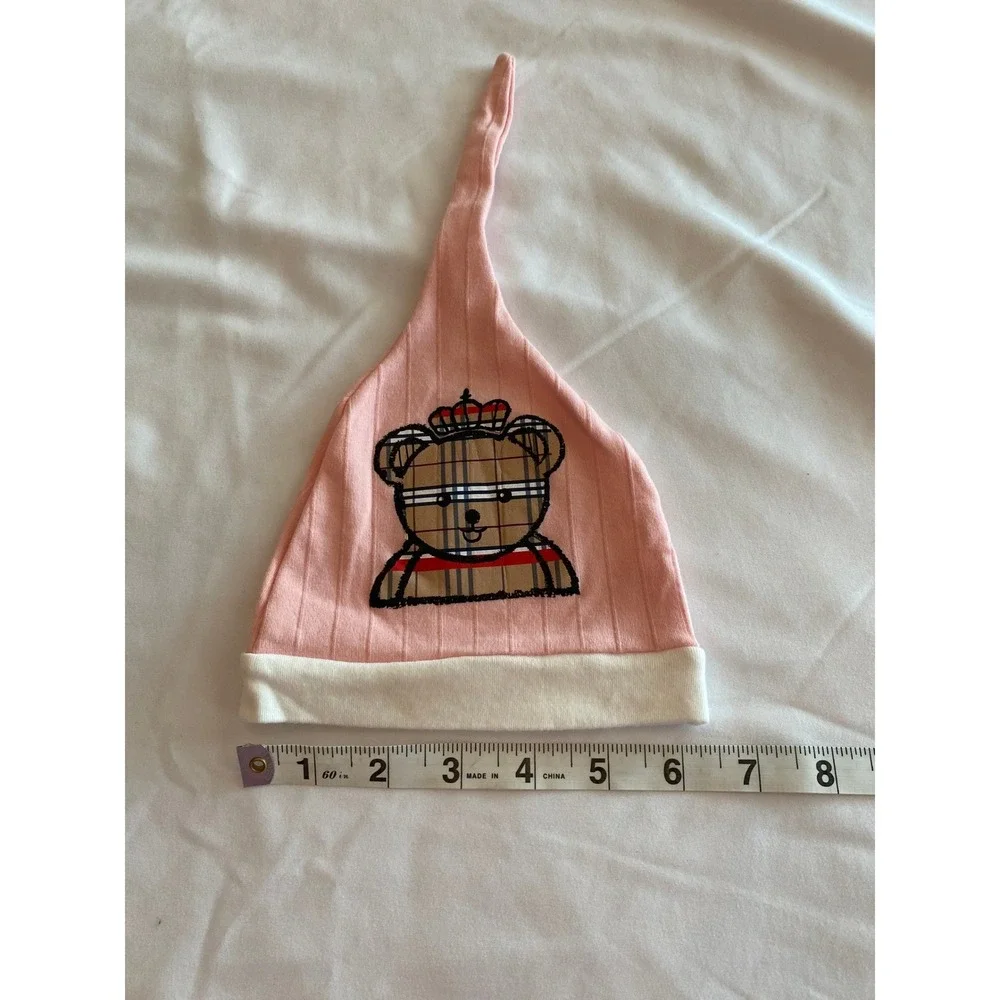 Baby Girls Pink Teddy Bear Check Elf Pixie Knot Hat Photoshoot One Size